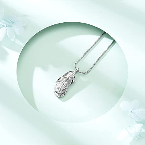 Cremation Jewelry Feathers Urn Necklace for Ashes Stainless Steel Memorial Keepsake Pendant for Women Men Silver