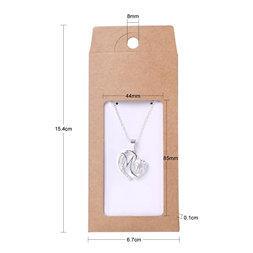 Stiesy 100 Pcs Kraft Paper Necklace Display Cards Cardboard Paper Jewelry Box Presentation Box with PVC Window for Jewelry Display BurlyWood-100pcs