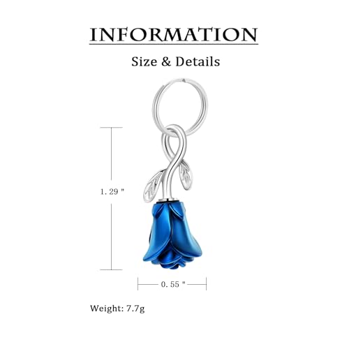 constantlife Rose Flower Urn Keychain Cremation Jewelry for Ashes, Stainless Steel Memorial Pendant Gift Funeral Keepsake Blue