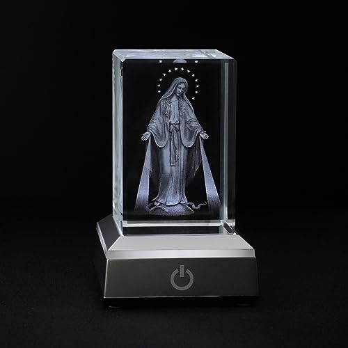 KOMI 3D Our Lady of Grace Crystal Statue with LED Light Base Night Light Mary