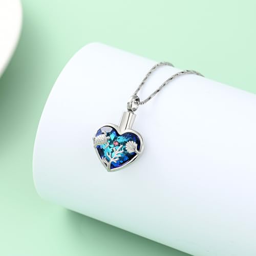 Yinplsmemory Sea Turtle Urn Necklaces for Ashes for Women Men Stainless Steel Crystal Heart Urn Locket Pendant Keepsake Memorial Cremation Jewelry Blue-silver
