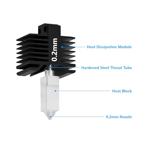 P1P P1S 0.2mm Hardened Steel Hotend, All-Metal Integerted Desige Hot End 320℃ High Temperature Print Head Nozzle Replacement for Bambu Lab X1/X1C/P1S /P1P 3D Printer