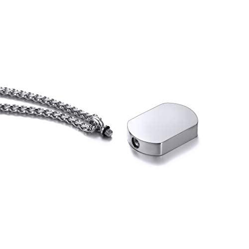 Richsteel 316L Stainless Steel Cremation Necklace, Can Put Ashes, Army Dog Tag Pendant Style, Customizable, Resizable Wheat Chain, Cremains Memory Jewellery Classic- Stainless Steel 01. No Customize