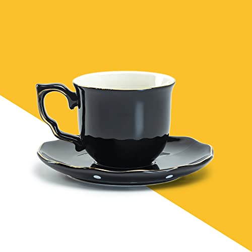 Halloween Witch Black Fine Porcelain Tea Cup and Saucer with Hand Painted Gold Trim
