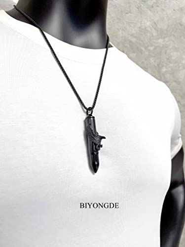Steel Vintage Flying Eagle Bullet Urn Ashes Keepsake Cremation Prayer Memorial Holder Locket Pendant Necklace Black