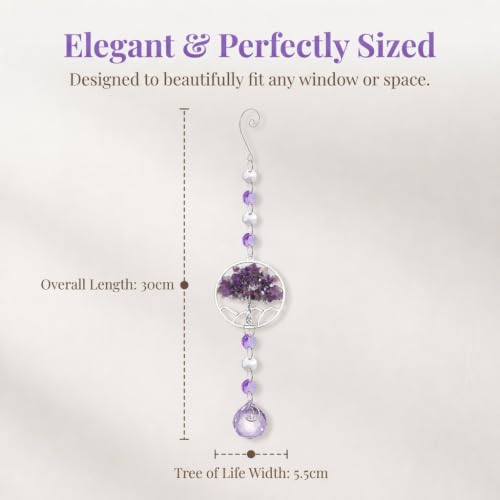 Crystal Gifts For Women, Sun Catchers For Windows, Spiritual Gifts, Tree Of Life Natural Chakra Healing Crystal Stone Purple