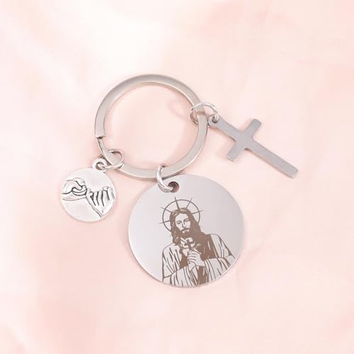 Jesus Is With You Keychain, Funny Double-Sided Cross Christian God Key Chain, Novelty Bible Verse Key Ring, Religious Gift for Women Men, Pinky Swear Charm, Inspirational Easter Baptism Accessories