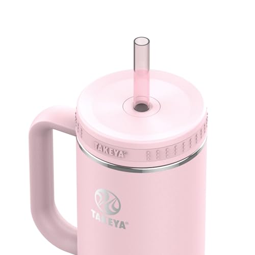 Takeya Stainless Steel Tumbler with Handle and Straw (40 oz, Blush) - Insulated Water Bottle with Straw for Water & Iced Beverages 40 Ounces