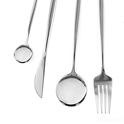 24-Piece Silver Korean Silverware Set, Stainless Steel | Mirror Polished, Service for 6, Includes Forks Spoons Knives, Modern Flatware Cutlery Silver01