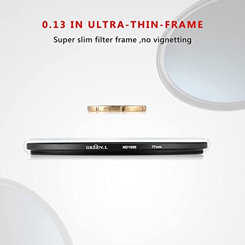 GREEN.L 77mm ND1000 Filter, Slim 10-Stop Fixed Neutral Density 77mm ND Filter for Long Exposure Photography