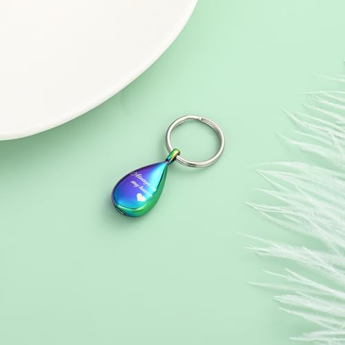 Yinplsmemory Cremation Keychain for Ashes Always In My Heart Urn Locket Cremation Jewelry Teardrop Memorial Keepsake Keychain Rainbow