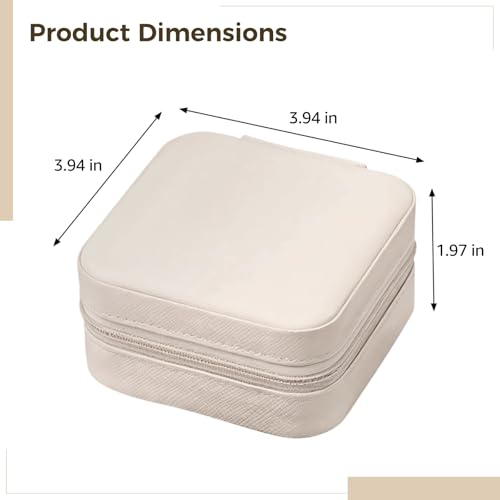 6 PCS Bridesmaid Present Jewelry Boxes, 3.9 x 3.9 x 2 in White PU Leather Travel Jewelry Case, Zippered Jewelry Storage Organizer for Women, Compact Ring Earring Necklace Holder