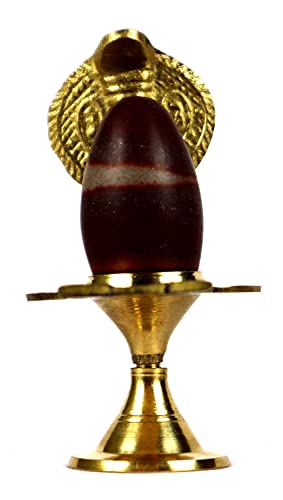 ASHIRWAD Narmadeshwar Shivling with Brass Jalheri (Yoni) Narmada River Banalinga Shiva Lingam Stone for Puja | AE000052-03 (4 inches) 4 inches