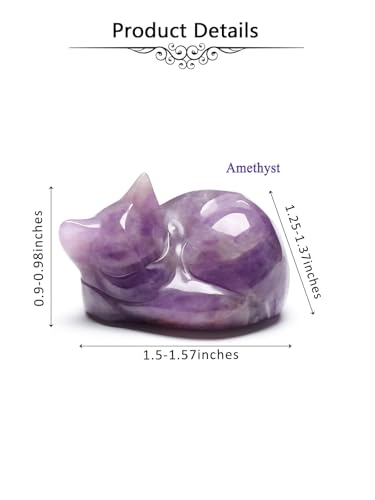 Jovivi Amethyst Cat Statue Home Decor Crystal Figurines 1.6"