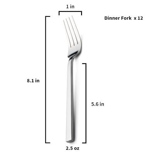 Alata Cube 12-Piece 8.1 Inches Forged Stainless Steel Dinner Forks, Mirror Finish, Dishwasher Safe Silver