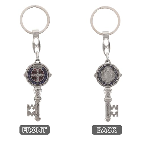 Abaodam Saint Benedict Medal Keychain Pendant Blue Alloy 10pcs Religious