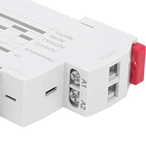 BuyWeek Temperature Control Relay, AC/DC 24 V-240 V Temperature Controller Relay 35 mm Rail Installation Thermostat Relay with Probe, LED Display High/Low Temperature Monitoring (GRW8-01)