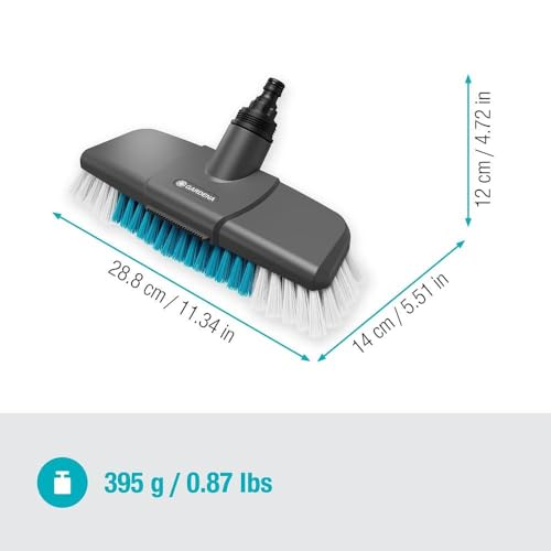 Gardena Cleansystem hard, long-handle brush: for intensive cleaning of non-sensitive surfaces, firm bristles of different lengths, connection to Cleansystem handle, for larger surfaces (18816-20) Single