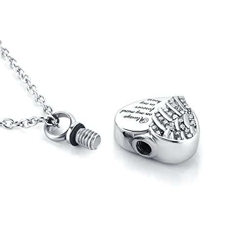 Guardian Angel Wings Cremation Jewelry for Ashes Heart Crystal Urn Necklaces for Ashes Memorial Keepsake Necklace Always on Mind Forever in My Heart Grandma