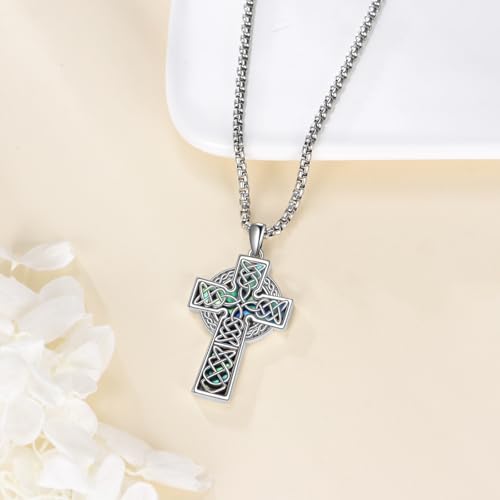 URONE Celtic Cross Necklace 925 Sterling Silver Cross Pendant Necklace Irish Jewelry Protection Religious Gift for Men Women