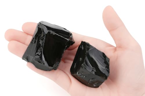2Pcs Black Obsidian Crystals 1.8-2.2" Large Raw Stones Rocks Black-obsidian