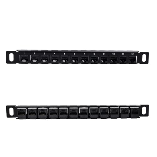 GeeekPi 12-Port Cat6 Patch Panel - 0.5U (10") Modular Keystone Coupler Panel for DeskPi RackMate T0/T1/T2/T0 Plus/T1 Plus/TL1 Network Cabinets and 10" Server Cabinet 12-Port Cat6 Patch Panel Black