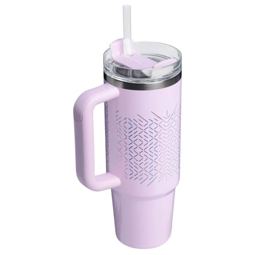 Stanley Quencher 30 oz Tumbler Stainless Steel Vacuum Insulated with Handle Lid and Straw, 30 oz Tumbler for Hot and Cold Drinks, PINK ICICLE GLOSS 30 Ounces
