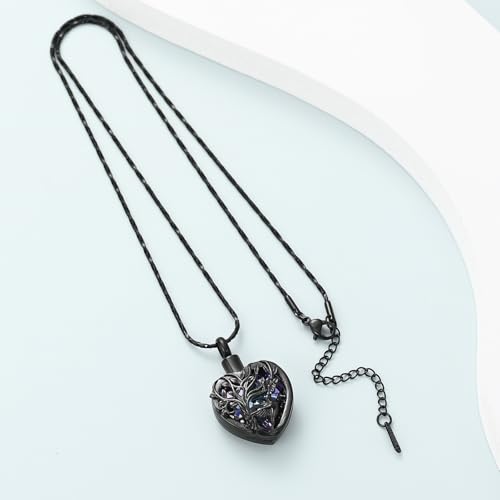 Imrsanl Tree of Life Cremation Jewelry Crystal Heart Urn Necklace Black-Purple