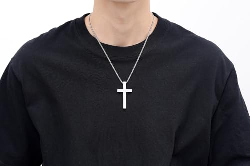 Mens Cross Necklace Cross Pendant Necklaces Chain for Men Stainless Steel Bible Philippians 4:13 Christian Necklace for Men Valentines Gifts 19" 21" 23" Silver/Gold/Black Mens Jewellery Silver 1 21”