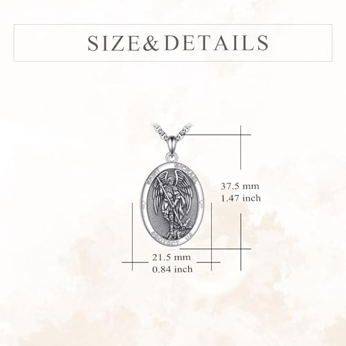 Patron Saint Necklace 925 Sterling Silver Round Protection Pendant Amulet Medal with 22+2 Inches Chain Jewelry Gift for Men and Women (with Gift Box) A01 Saint Michael