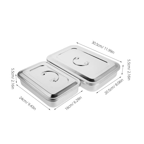 Portable Stainless Steel Sterilisation Box with Lid Rectangular Medical Instrument Tray Autoclavable for Clinic and Laboratory 24 x 16 cm 30 x 20 cm Pack of 2