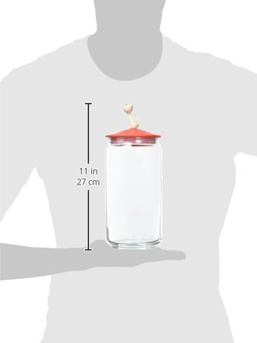Alessi AMMI22 RO MiòJar Jar for cat food in glass with lid in thermoplastic resin, Red Orange.