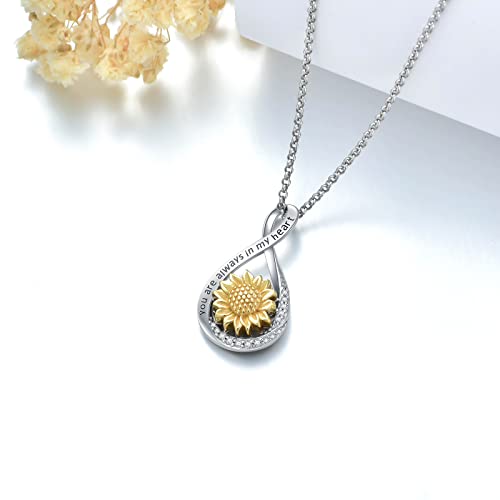 MONGAS Sunflower Urn Necklace for Ashes 925 Sterling Silver You Are My Sunshine Keepsake Necklace for Ashes Infinity Sunflower Cremation Jewelry Gifts for Loved Ones Women