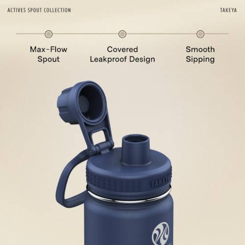 Takeya Actives 64 oz Vacuum Insulated Stainless Steel Water Bottle with Spout Lid, Premium Quality, Onyx 64 Ounces