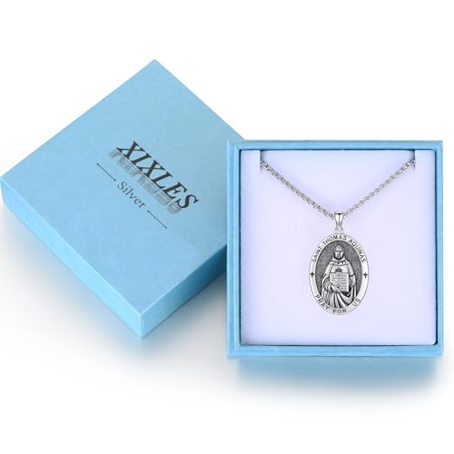 Saint Thomas Aquinas Medal Pendant Amulet Necklace for Men Students