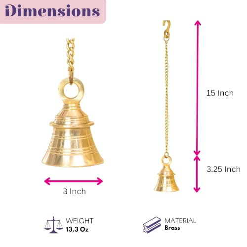 LoveNspire Brass Hanging Bell with Chain for Temple - Indian Wall Mounted Ghanti for Home, Mandir, and Housewarming | Ideal for Diwali Pooja, Christmas, and Spiritual Decor 19 Inches