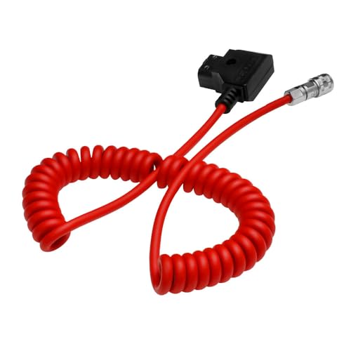 Alvin's Cables BMPCC 4K Power Cable, D-tap to 2 Pin Female Ultra Soft Coiled Cable for Blackmagic Pocket Cinema Camera 4K/ 6K Coiled Red