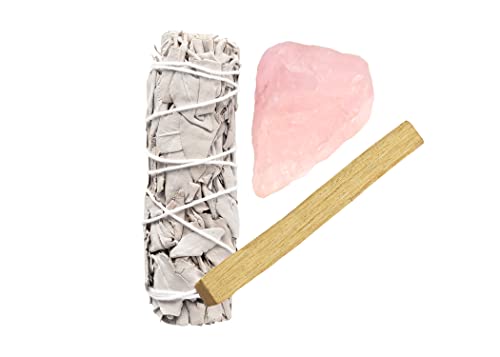 Metaphysical Spiritual Supplies - White Sage Bundles Palo Santo Sticks Amethyst Rose Quartz Aventurine Crystals Stones - Manifest It Kit