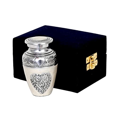 HLC URNS Lovely Keepsake Urn – Silver Heart Small Keepsake Qnty 1 - Keepsake Urn for Human Ashes with 1 Velvet Box Bag-Mini Keepsake Urn - Affordable Keepsake Urn (3 cu.in)