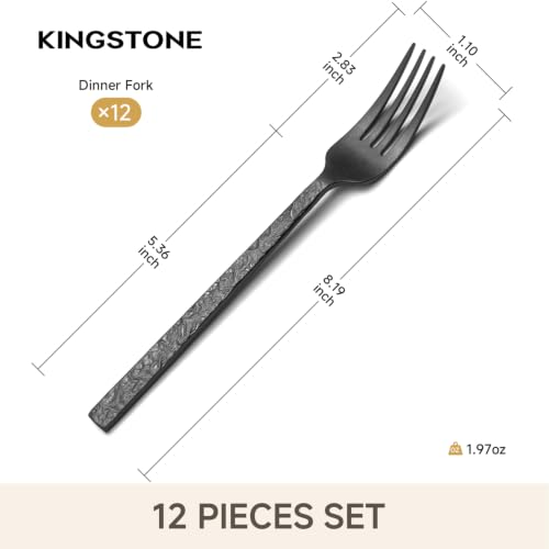 KINGSTONE 12 Piece Black Dinner Forks Set, 18/10 Stainless Steel 12-Piece