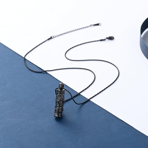 Butterfly Cylinder Urn Necklace Cremation Ashes Jewelry for Women Men Black
