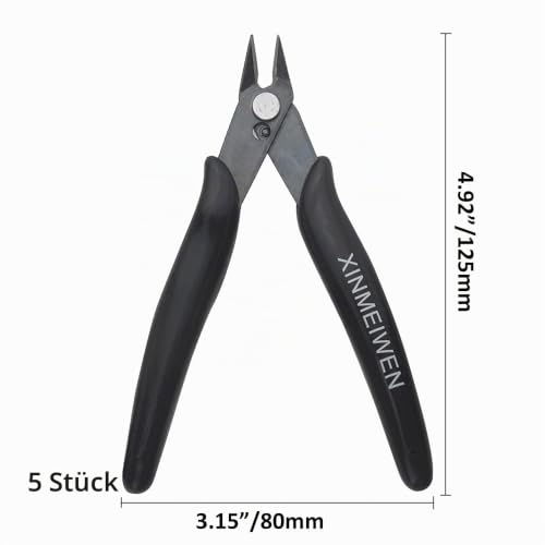 Pack of 5 Small Side Cutters, Mini Wire Cutter, Electronic Cable Cutter, 125 mm Cutting Pliers, for Model Making, Fine Lines, Black 5Pack