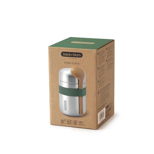 BLACK + BLUM Vacuum Food Flask | Leak Proof Insulated Stainless Steel Lunch Container with Ladle Spoon for Hot and Cold Food | Travel, Office Lunch Box for All Ages | Olive 13.5 oz / 400 ml