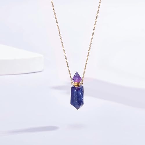 Cremation Jewelry Urn Necklaces for Ashes for Women Men, Natural Crystal Stone Memorial Keepsake Pendant Urn Locket for Human Ashes Holder Blue