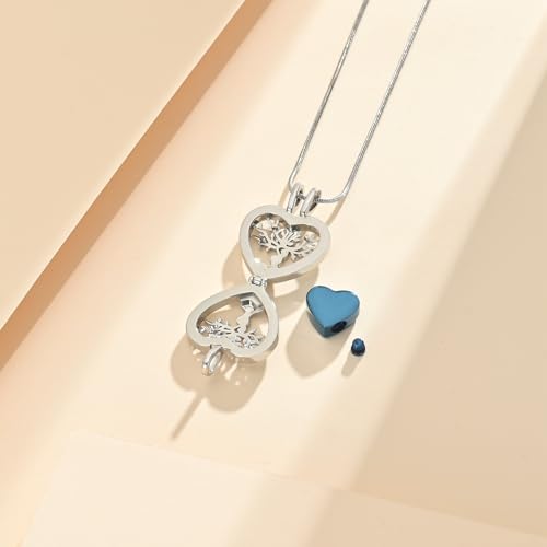 Cremation Jewelry Heart Tree of Life Urn Necklace for Human Ashes for Women Men Stainless Steel Crystal Memorial Ashes Keepsake Pendant Blue