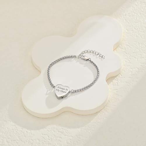 Heart Urn Bracelet for Ashes for Women Men Stainless Steel Cremation Jewelry Memorial Link Bangle Keepsake Gift for Human Pet Ash