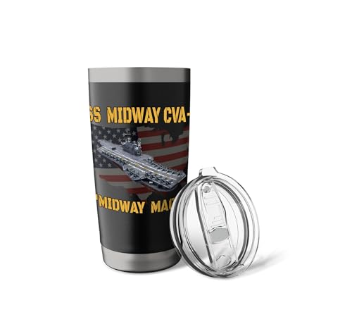 Aircraft Carrier USS Midway CVA-41 Veterans Day Father's Day Stainless Steel Insulated Tumbler Black 20 Ounces