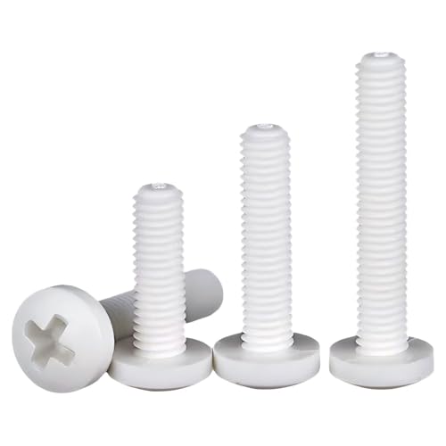 30Sets M3X8 Polypropylene (PP) Metric Cross Phillips Pan Head Screw Plastic Fasteners w./Nuts Washers Set (Non-Conductive, Lightweight) White