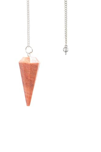 L PEDRA & CRYSTAL Peach Aventurine Pendulum for Dowsing & Meditation | Natural Gemstone Crystal Pendulum with Chain | Faceted Point Spiritual Tool for Divination, Chakra Practices & Crystal Collection