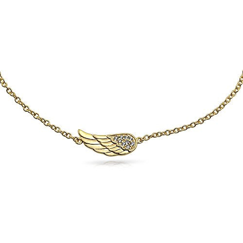 Bling Jewelry Spiritual Guardian Angel Wing Feather Evil Eye Anklet Bracelet Yellow 14K Gold Plated Silver Adjustable 9-10 Inch for Women Teen